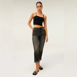 NWT Good American Good Girlfriend High Rise Black Vintage Denim Jeans Size 8/29